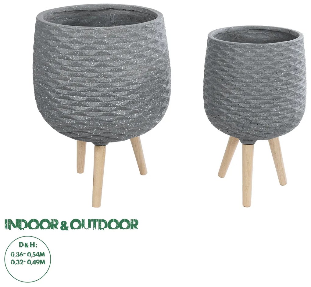 20567 GloboStar®  Artificial Garden LOUISIANA 20567 ΣΕΤ 2 Διακοσμητικά Πολυεστερικά Τσιμεντένιά Κασπώ Γλάστρες - Flower Pots Γκρι A:Φ36 x Υ54cm B:Φ32 x Υ49cm