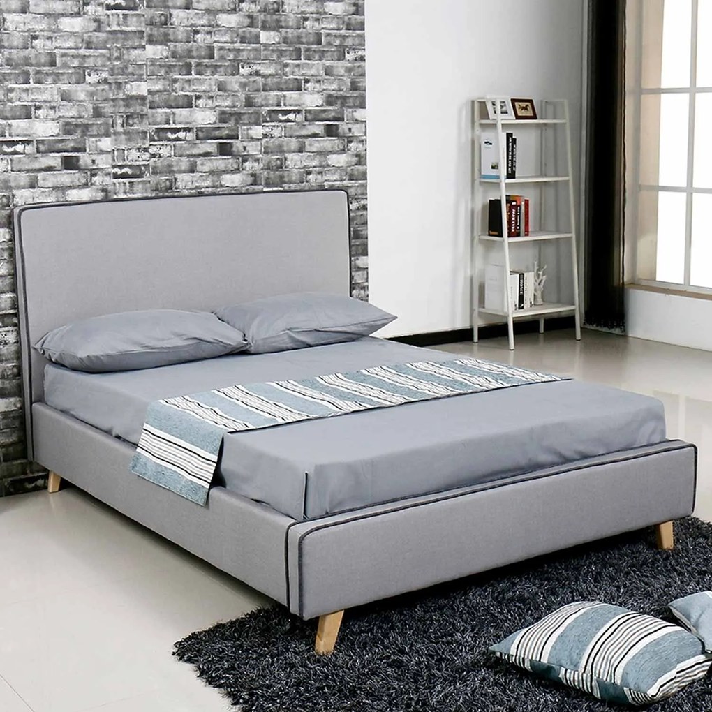 Κρεβάτι Morrison Ε8082,1 Ύφασμα Ανοιχτό Γκρι 140x190cm Διπλό Wood, Fabric