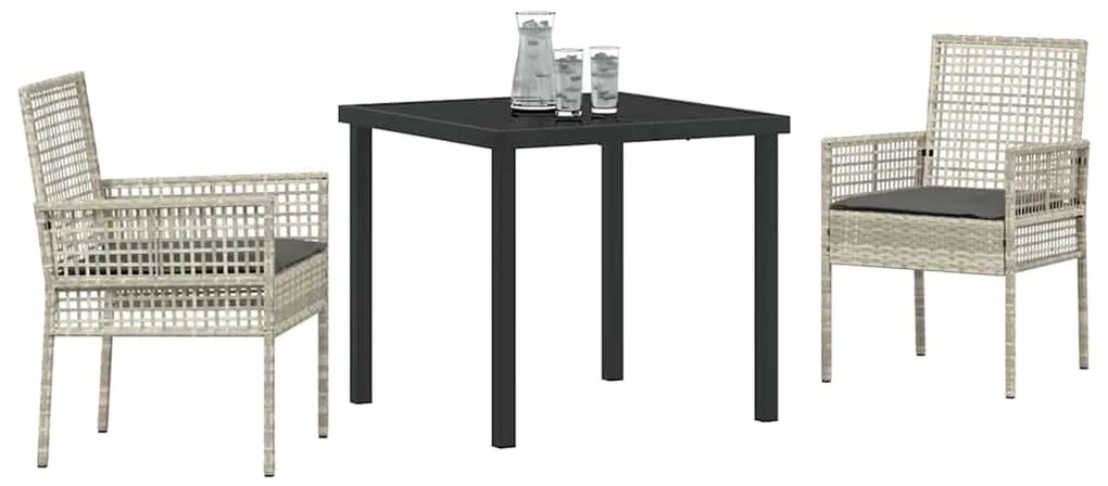vidaXL Σέτ φαγητού για κήπο με μαξιλάρι 3 pcs Ανοιχτό γκρι Πολυ ράταν