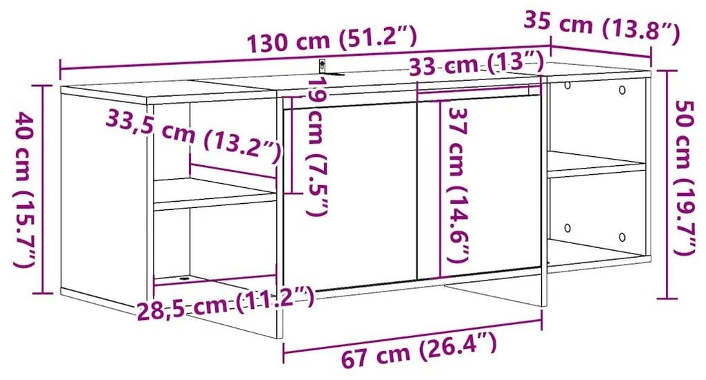 Έπιπλο Τηλεόρασης Αρτισιανή Δρυς 130x35x50 εκ από Επεξεργ. Ξύλο - Καφέ