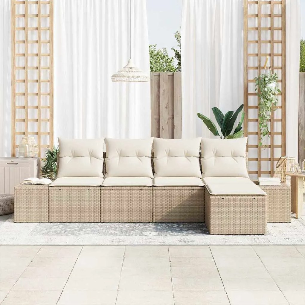 vidaXL Σετ Καναπέ Κήπου 5 pcs Μπεζ, Κρέμα Πολυ rattan, βαμμένο ατσάλι