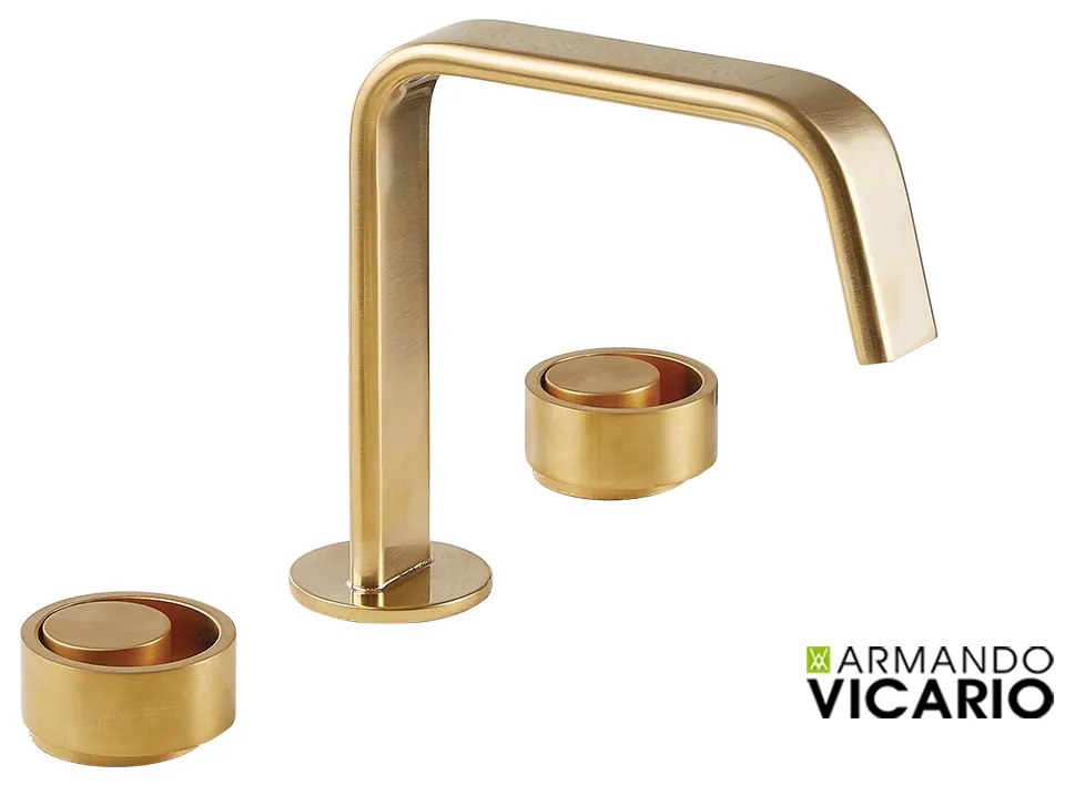 Μπαταρία Νιπτήρα Επικαθήμενη 3 οπών με Βαλβίδα Clic-Clac Halo Vicario Brushed Gold 515043-201