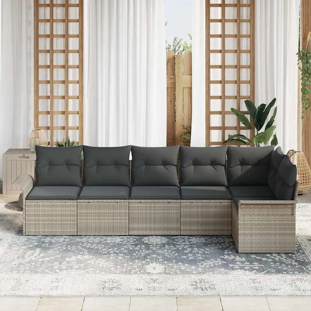vidaXL Σετ Καναπέ Κήπου με μαξιλάρι 6 pcs Ανοιχτό γκρι Πολυ ράταν