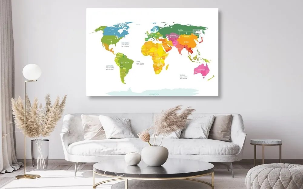 Εικόνα στον εξαιρετικό παγκόσμιο χάρτη από φελλό με λευκό φόντο - 90x60  arrow