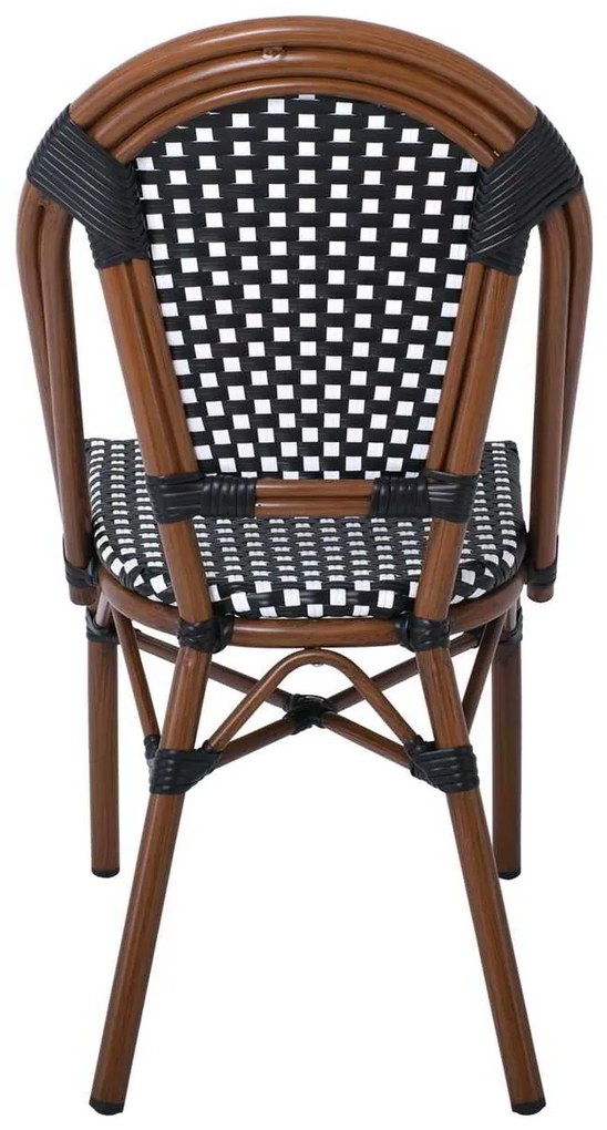 PARIS Καρέκλα Bistro, Αλουμίνιο Καρυδί, Wicker Άσπρο - Μαύρο, Στοιβαζόμενη
