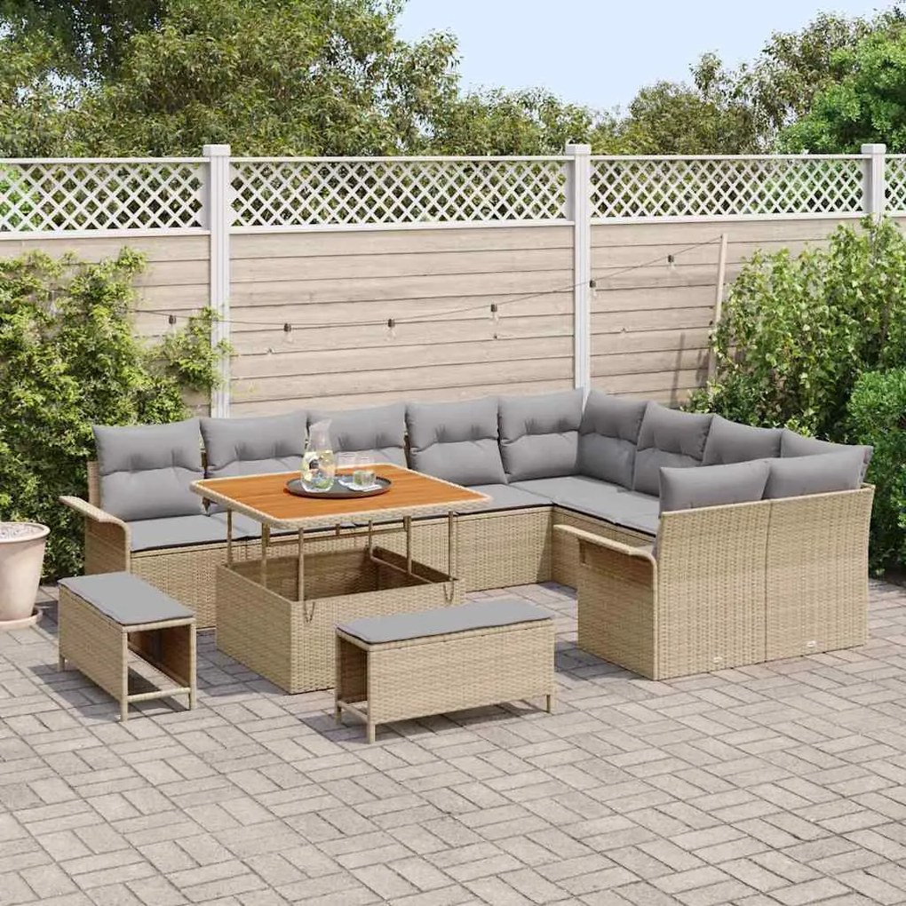vidaXL Σετ Καναπέ Κήπου 12 pcs Μπεζ, Ανοιχτό Γκρι 100 x 100 x 71 cm
