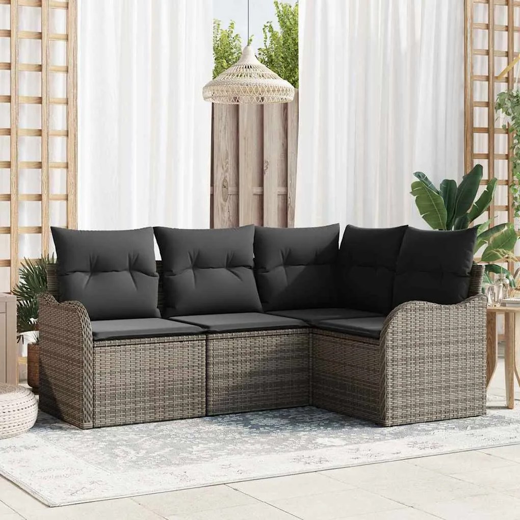 vidaXL Σετ Καναπέ Κήπου με μαξιλάρι 4 pcs Γκρι Πολυ ράταν