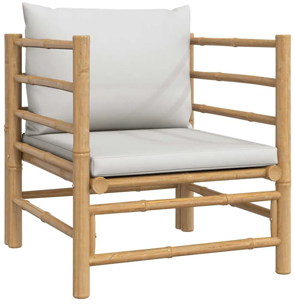 vidaXL Καναπές Κήπου από Μπαμπού με Ανοιχτά Γκρι Μαξιλάρια