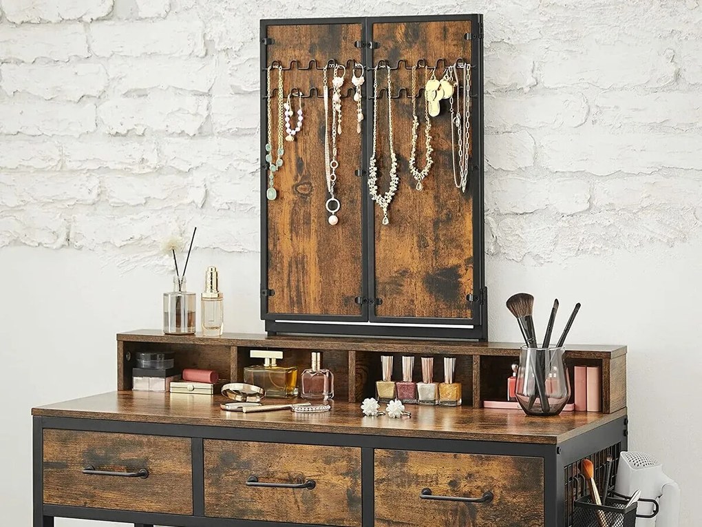 Τουαλέτα Burbank 118, Καφέ, Μαύρο, Καθρέφτης, 75x90x40cm, 30 kg | Epipla1.gr