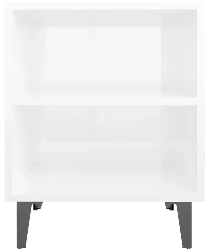 vidaXL Κομοδίνα 2 Τεμ. Γυαλιστερό Λευκό 40x30x50εκ. με Μεταλλικά Πόδια