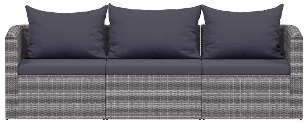 vidaXL Σαλόνι Κήπου 3 Τεμαχίων Γκρι από Συνθετικό Ρατάν με Μαξιλάρια