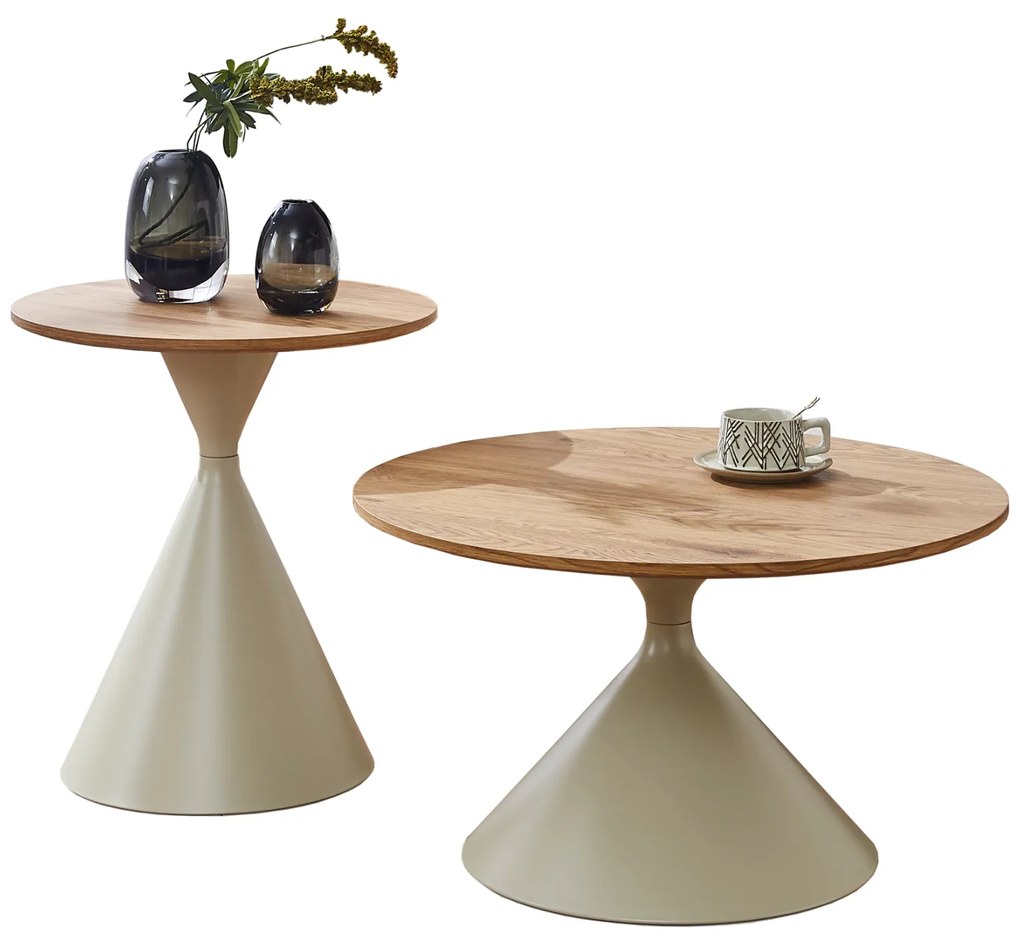 ΣΕΤ 2 ΤΡΑΠΕΖΙΑ ΣΑΛΟΝΙΟΥ JENNEL(X) HM18308.04 ΜΕΤΑΛΛΟ ΣΑΜΠΑΝΙ--MDF ΣΕ ΦΥΣΙΚΟ Φ50εκ & Φ70εκ