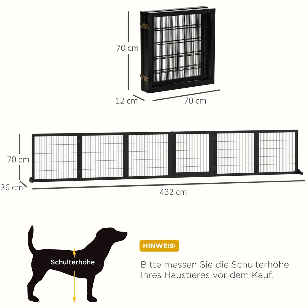 PawHut Πτυσσόμενο φράγμα σκύλου 432 x 36 x 70cm Ξύλο πεύκου Μαύρο