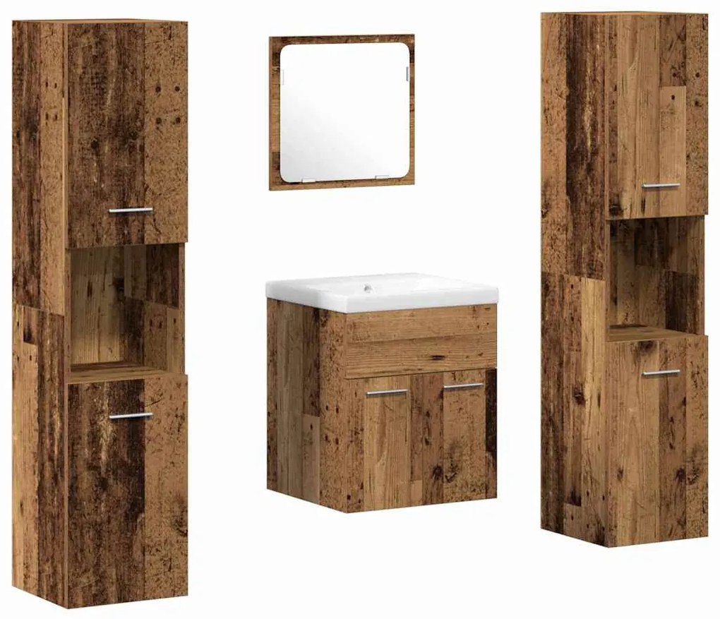 vidaXL Σετ Επιπλών Μπάνιου με πόρτα 4 pcs Παλιό Ξύλο 41 x 38.5 x 46 cm