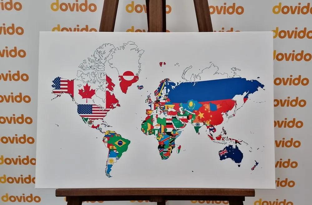 Εικόνα στον παγκόσμιο χάρτη φελλού με σημαίες με λευκό φόντο