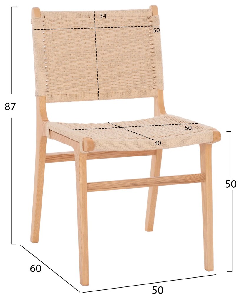 Καρέκλα Ignacio Rubberwood Σχοινί Φυσικό 50x60x87Υεκ.