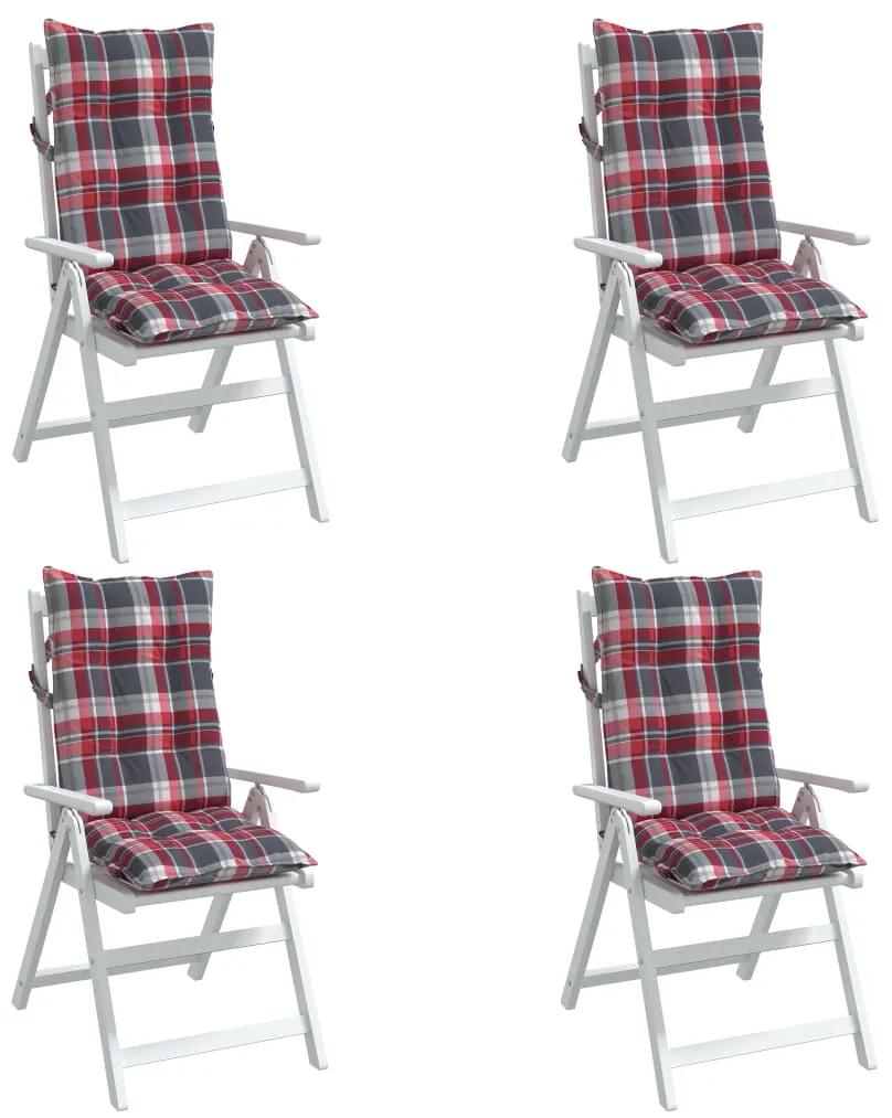 vidaXL Μαξιλάρια Καρέκλας Ψηλή Πλάτη 4 τεμ. Κόκκινο Καρό Ύφασμα Oxford