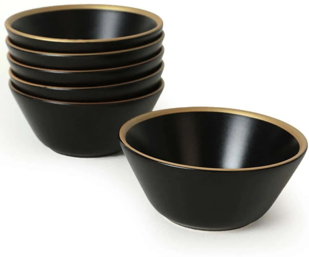 Μπωλ Σερβιρίσματος (Σετ 6Τμχ) 275KRM1907 14cm Black-Gold Hermia Κεραμικό