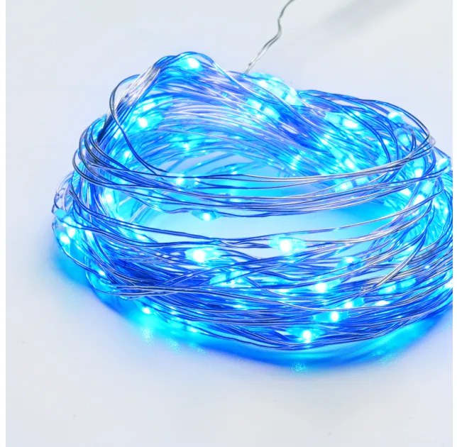 Λαμπάκια Σειρά 100 LED Μπλε Φως Ασημί Καλώδιο Χάλκινο 8 Προγράμματα IP44 10μ και 3μ 600mA X01100612 ACA-X01100612-Ασημί X01100612