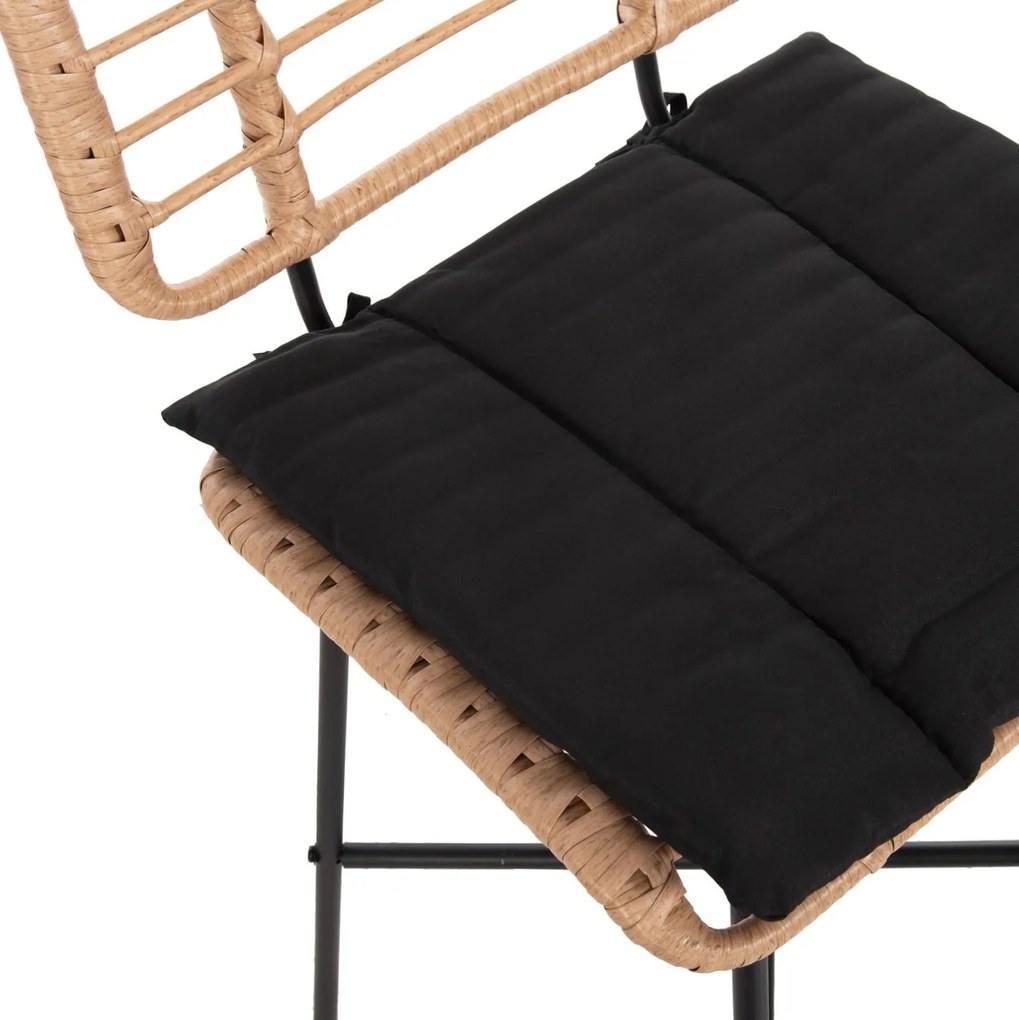 Σκαμπό Μπαρ ALLEGRA C5709.11 Μεταλλικό Μεσαίου Ύψους με Μπεζ Wicker &amp; Μαύρο Μαξιλάρι 46x46x99Υεκ 46x46x99 εκ.