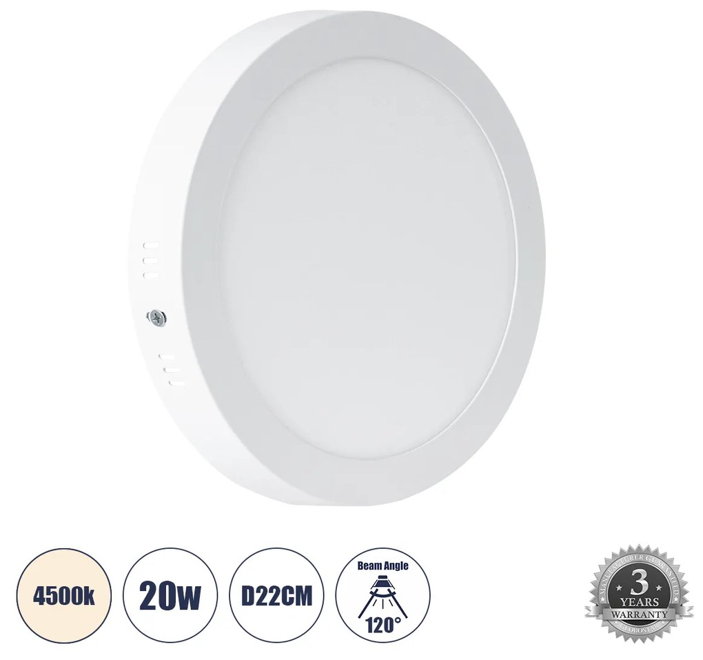 GloboStar® 60201 Εξωτερικό LED Panel Φ22cm 20W 2120lm 120° AC 220-240V IP20 Φ22.2 x Υ3cm Φυσικό Λευκό 4500K - 3 Χρόνια Εγγύηση