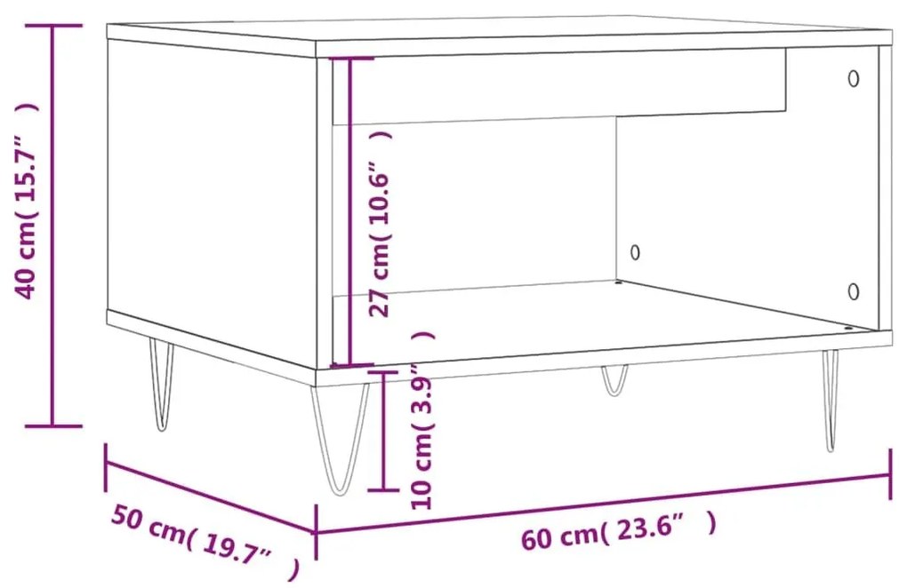 Τραπεζάκι Σαλονιού Γκρι Σκυρ. 60x50x40 εκ. από Επεξεργ. Ξύλο - Γκρι