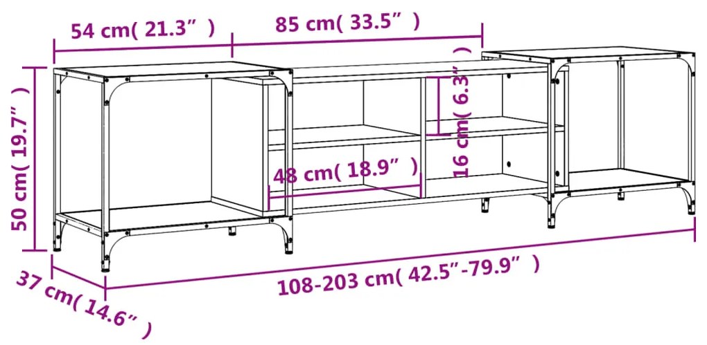 Έπιπλο Τηλεόρασης Καφέ Δρυς 203 x 37 x 50 εκ. από Επεξεργ. Ξύλο - Καφέ