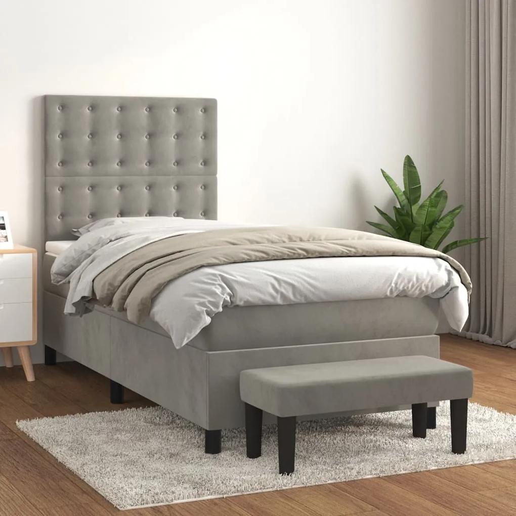 Κρεβάτι Boxspring με Στρώμα Ανοιχτό Γκρι 100x200 εκ. Βελούδινο