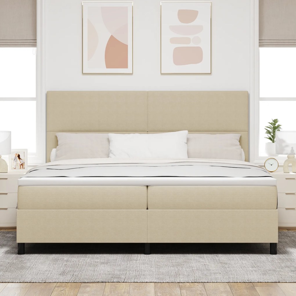 vidaXL Κρεβάτι Box Spring με Στρώμα & LED Φως Γκρί Πράσινο 200x200 εκ. Ύφασμα Σατέν
