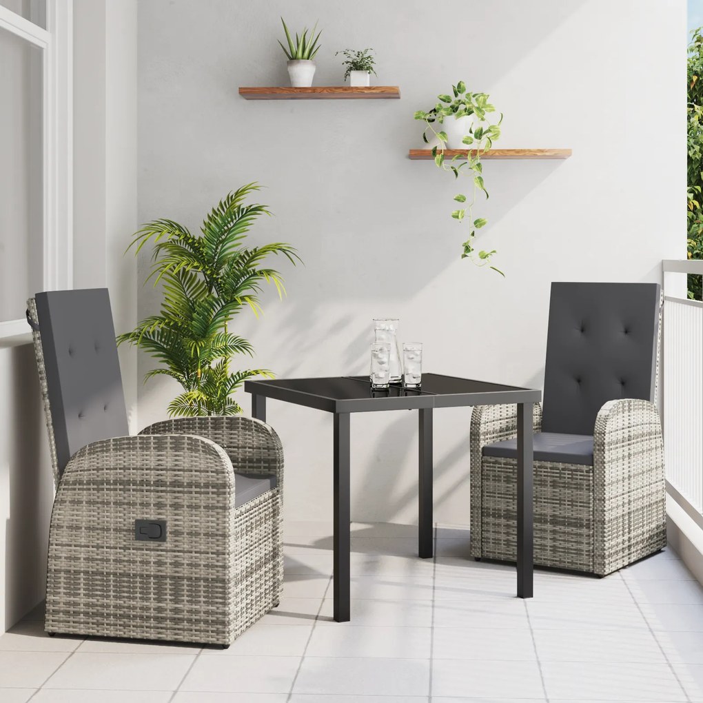 vidaXL Σετ εξωτερικών επίπλων 3 pcs Γκρι 80 x 80 x 73 εκ PE ρατάν