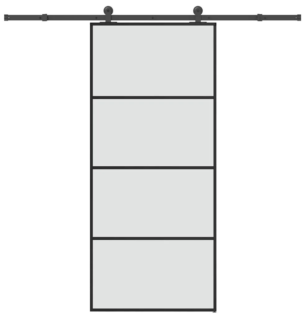 Συρόμενη Πόρτα με Μηχανισμό 90x205 εκ. Γυαλί ESG &amp; Αλουμίνιο - Μαύρο