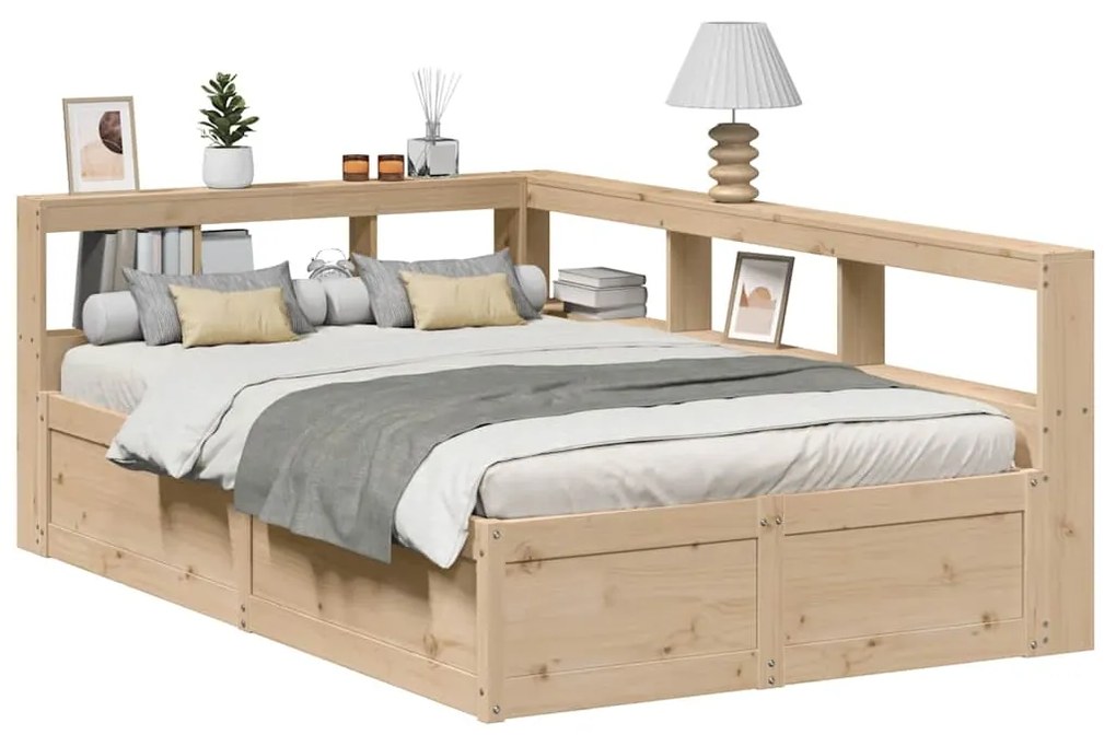 Κρεβάτι Βιβλιοθήκη Χωρίς Στρώμα 140x190 εκ Μασίφ Ξύλο Πεύκου