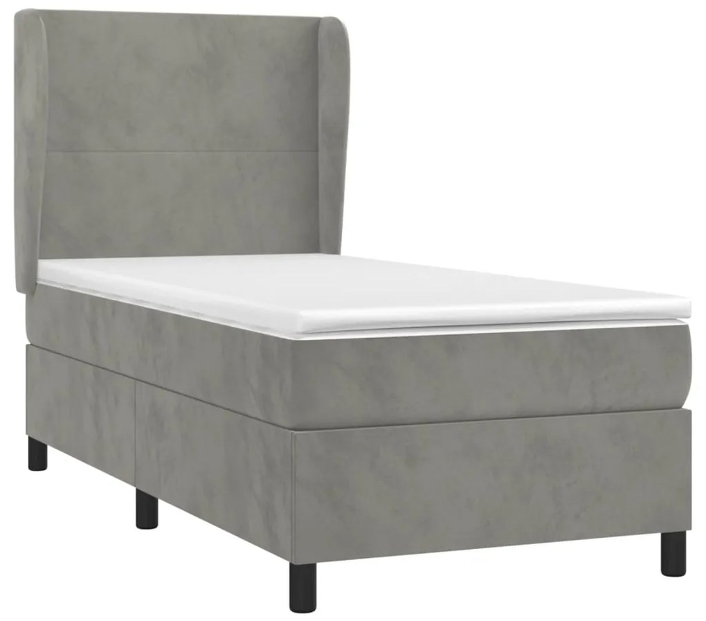 vidaXL Κρεβάτι Boxspring με Στρώμα Ανοιχτό Γκρι 100x200 εκ. Βελούδινο