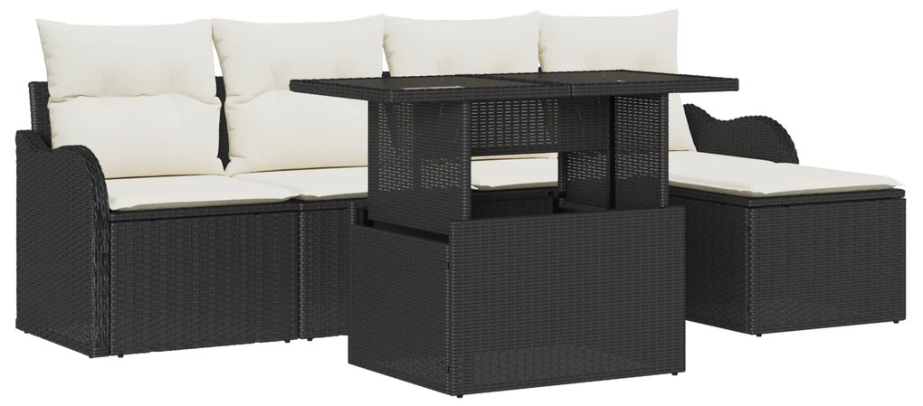 vidaXL Σετ Καναπέ Κήπου 6 Κομματιών με Μαξιλάρια Μαύρο Πολυρατάν
