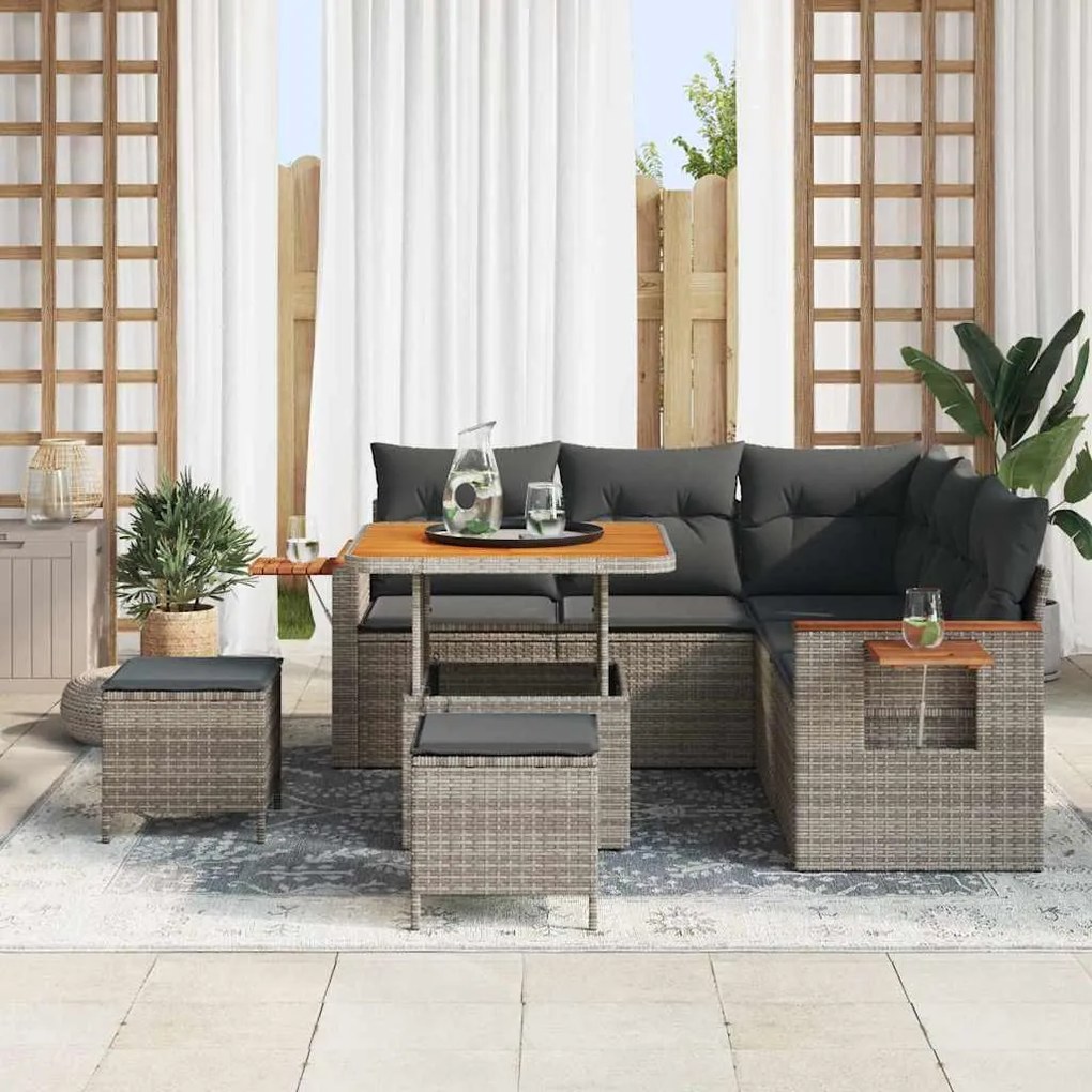 vidaXL Σετ Καναπέ Κήπου με μαξιλάρι 8 pcs Γκρι 80 x 80 x 71 cm