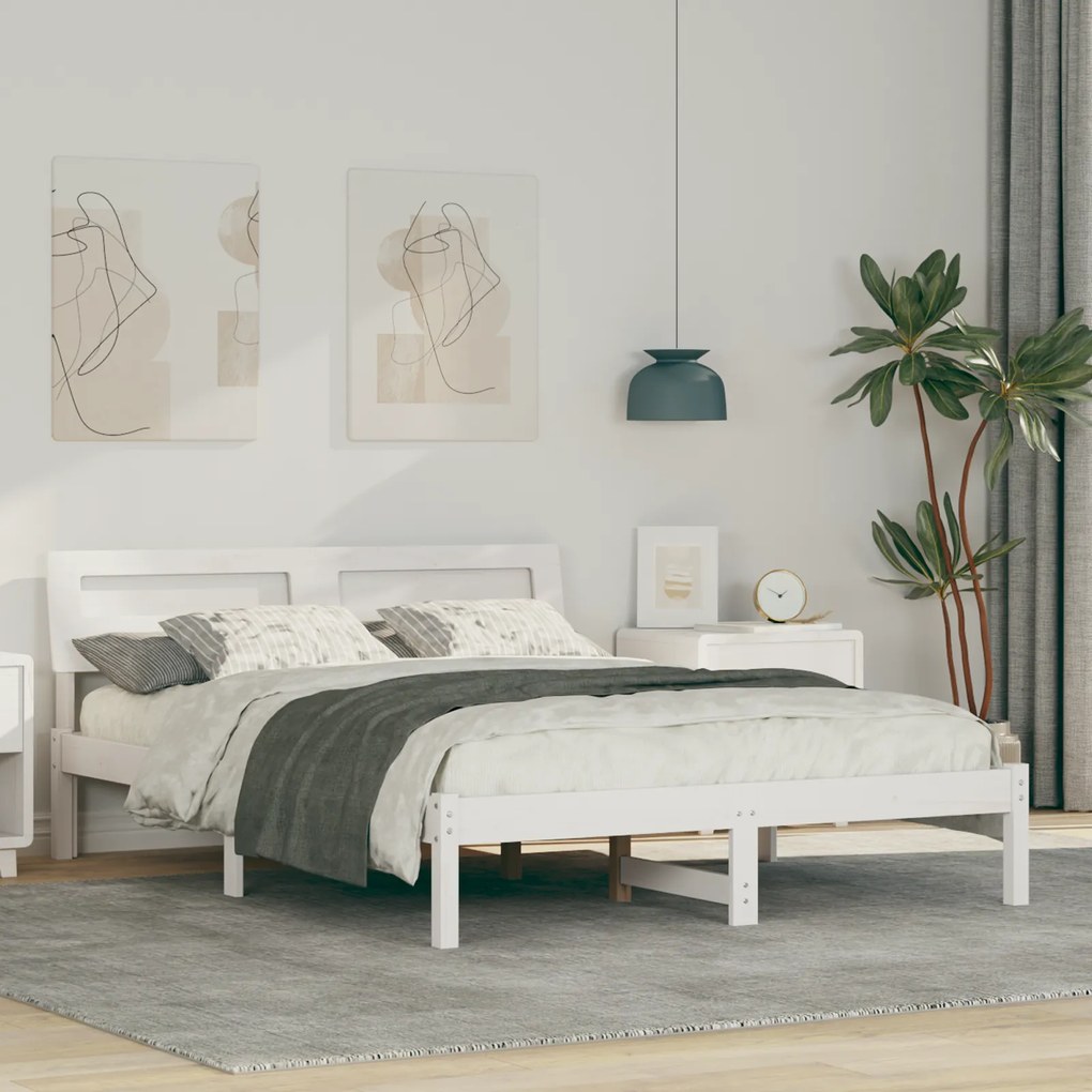 vidaXL Σκελετός Κρεβατιού Λευκό 140 x 190 cm Μασίφ ξύλο πεύκου