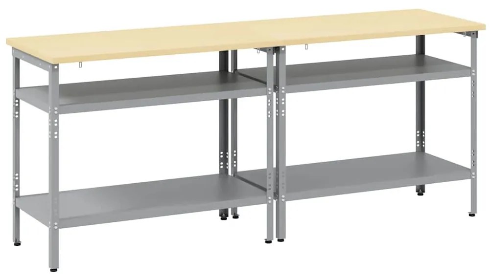 vidaXL Σετ πάγκου εργασίας με ράφι 2 pcs Γκρι 200 x 55 x 85 εκ Ατσάλι