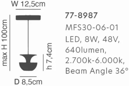 MFS30-06-01 MAGNETIC FLEX  Smart 48V Pendant Module 8W 640Lm Dim 2700K- 6000K Lightings Surface