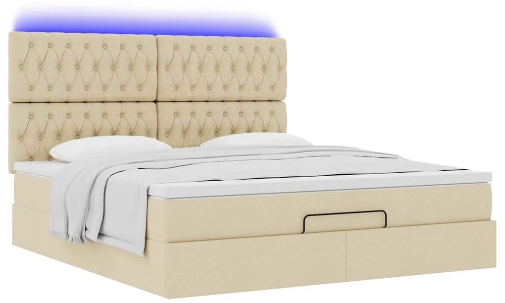 vidaXL Οθωμανικό κρεβάτι με στρώμα & LEDs Cream 160x200cm ύφασμα
