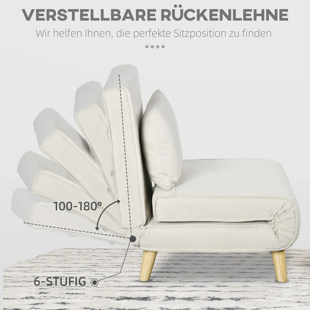 HOMCOM Πολυθρόνα-Κρεβάτι, 6-Θέσεων Ρυθμιζόμενη Πλάτη, Απομίμηση Λινού, έως 120 kg, Κρεμ