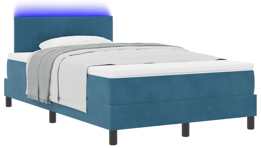vidaXL Κρεβάτι με Στρώμα & LED Σκούρο Μπλε 120x190 εκ. Βελούδο