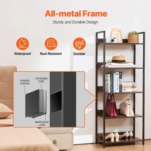 VEVOR Metal Bookshelf Open Bookshelf 5-Tier for Living room Bedroom &amp; Office