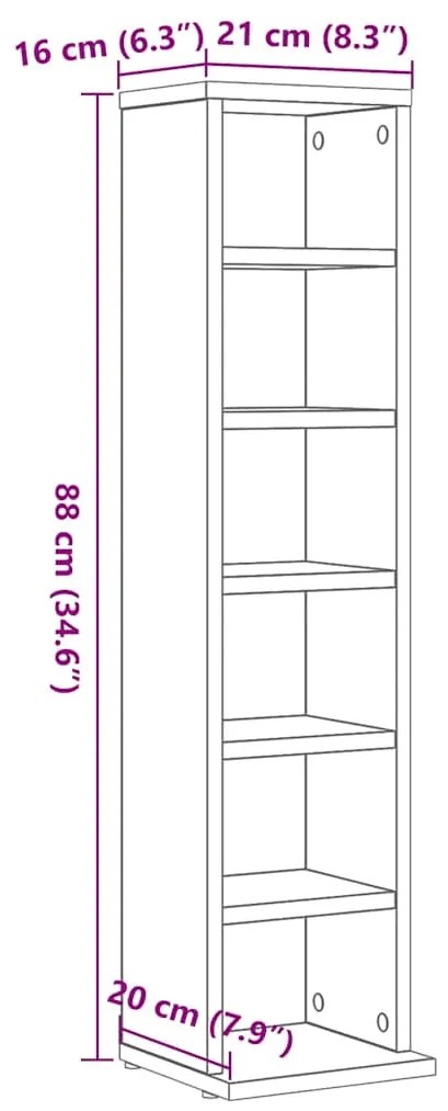 ντουλάπι CD Μαύρη δρυς 21x20x88 cm Κατασκευασμένο ξύλο - Μαύρο