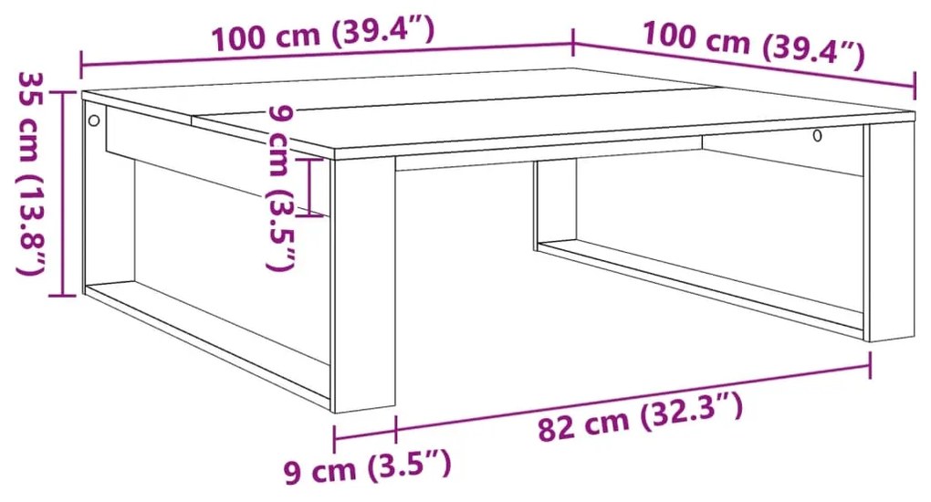 Τραπεζάκι Σαλονιού Παλ. Ξύλο 100x100x35 εκ. από Επεξ. Ξύλο - Καφέ