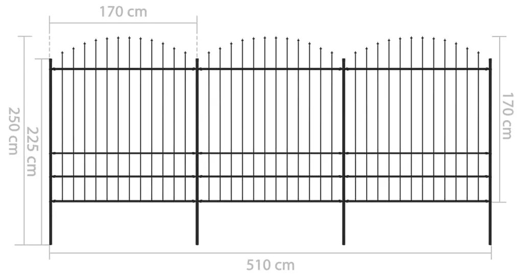 vidaXL Κάγκελα Περίφραξης με Λόγχες Μαύρα (1,75-2) x 5,1 μ. Ατσάλινα