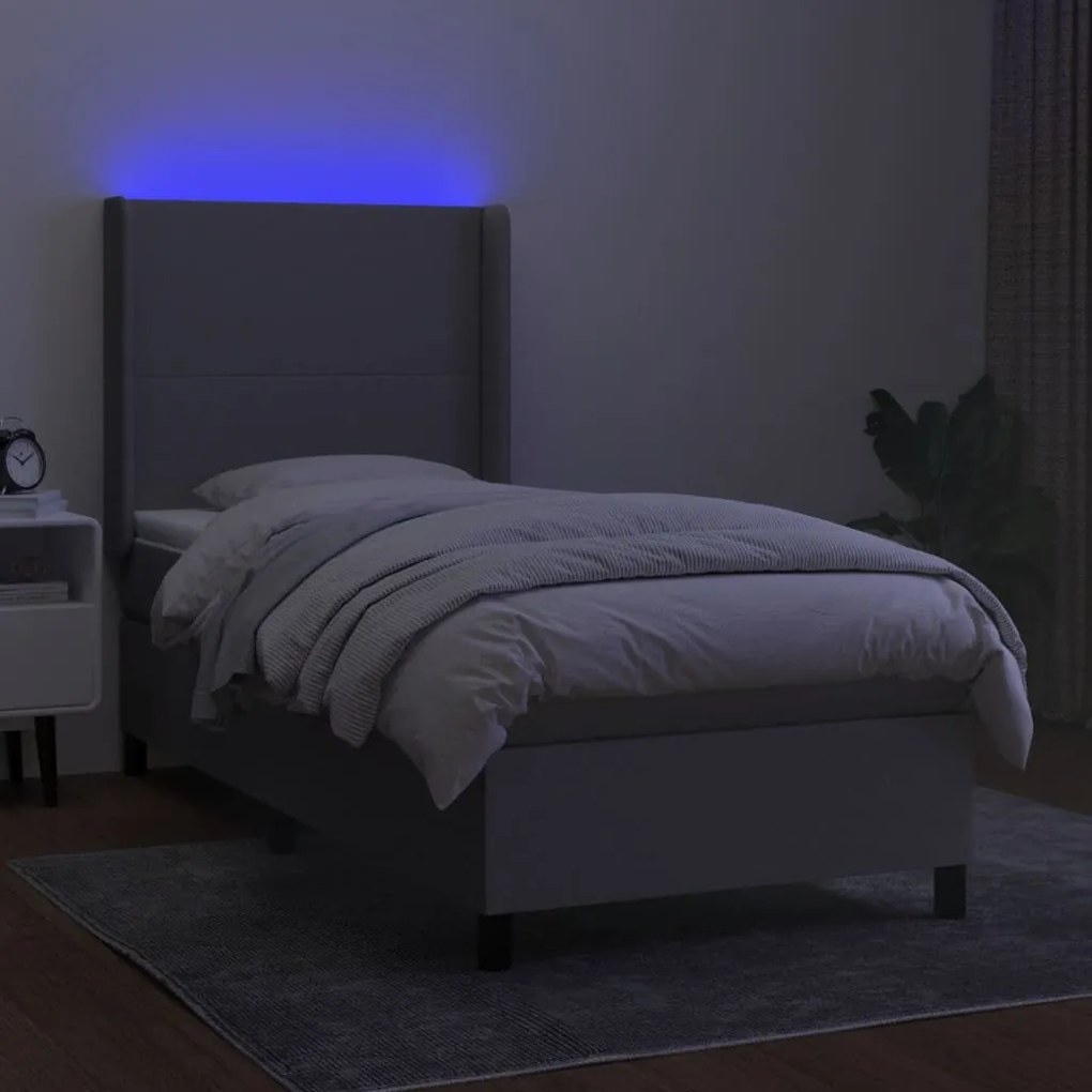 Κρεβάτι Boxspring με Στρώμα &amp; LED Αν.Γκρι 100x200εκ. Υφασμάτινο - Γκρι