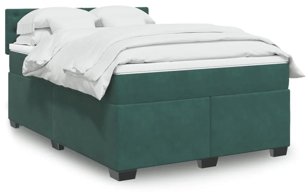 vidaXL Κρεβάτι Boxspring με Στρώμα Σκούρο Πράσινο 160x200εκ. Βελούδινο