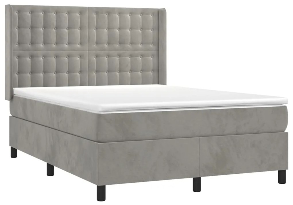 Κρεβάτι Boxspring με Στρώμα Ανοιχτό Γκρι 140x190 εκ. Βελούδινο - Γκρι