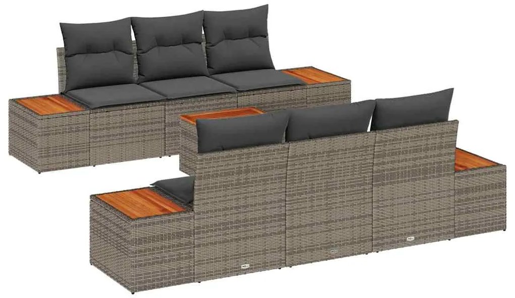 vidaXL Σετ Καναπέ Κήπου με μαξιλάρι 7 pcs Γκρι Πολυ ράταν