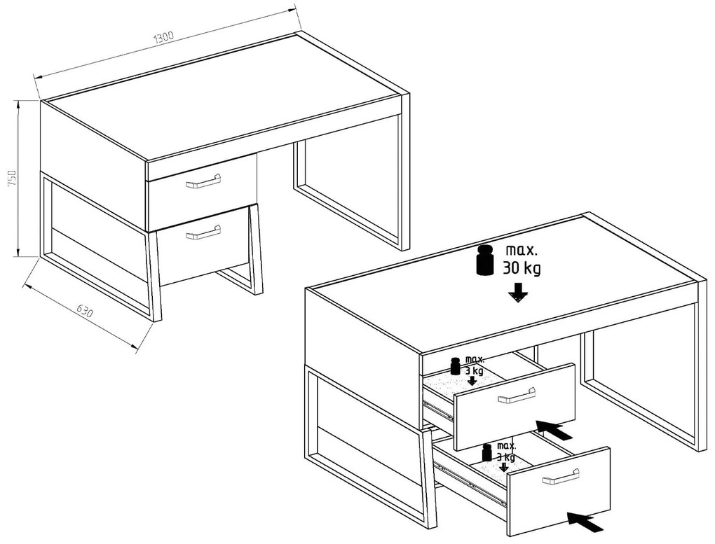 Γραφείο Ξύλινο PERMELIA Artizan Oak 130x63x75